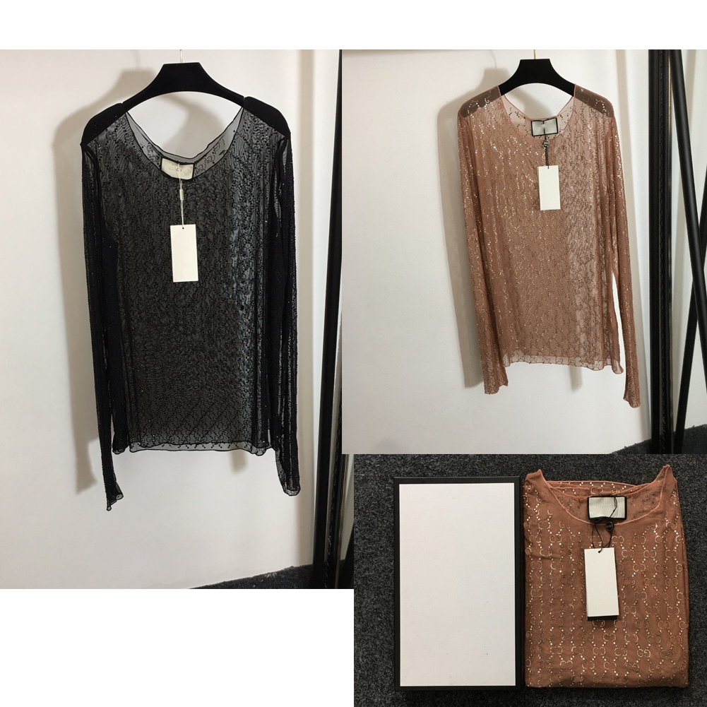 2022 new Fashion designer Tops & Tees Women Full of hot diamond letters Mesh perspective long-sleeved T-shirt Underwear bottoming shirts, Black
2022 new Fashion designer Tops & Tees Women Full of hot diamond letters Mesh perspective long-sleeved T-shirt Underwear bottoming shirts, Black