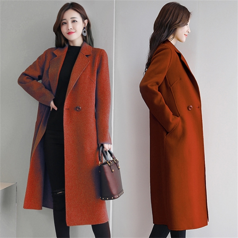 Womens Red Coat Cashmere Plaid Korean Wool Winter Coat Female Tops and Blouses Womens Plus Size Fashions Female Jacket B108 201216
