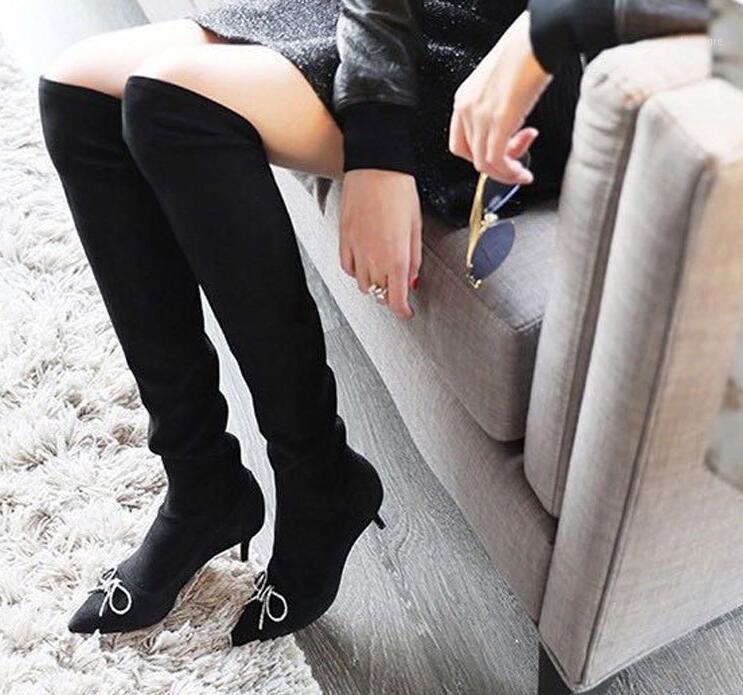 Fashion Black Stretch Leather Women Slip On Knee High Boots Crystal Bow Ladies High Heel Boots Sexy Pointy Toe Stiletto1, Winter(plus inside)
Fashion Black Stretch Leather Women Slip On Knee High Boots Crystal Bow Ladies High Heel Boots Sexy Pointy Toe Stiletto1, Winter(plus inside)