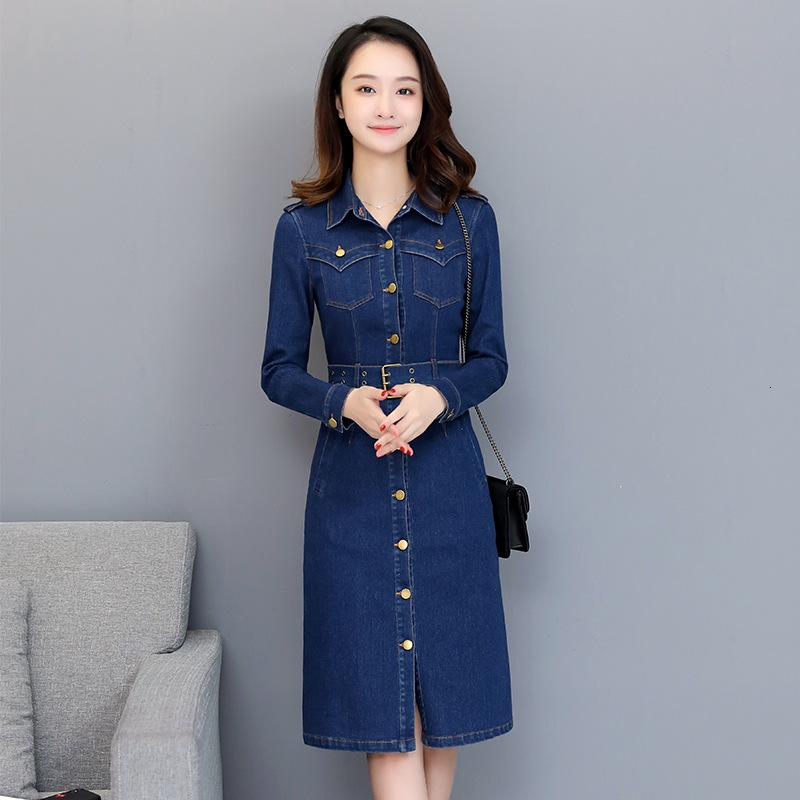 #2728 Single Breasted Denim Dresses Women Long Sleeved Jeans Dress With Belt Lapel Collar Elegant Office Midi Dress High Waist, Blue
#2728 Single Breasted Denim Dresses Women Long Sleeved Jeans Dress With Belt Lapel Collar Elegant Office Midi Dress High Waist, Blue
