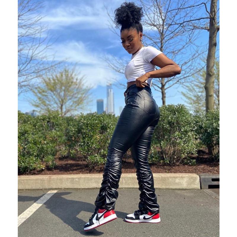 PU Leather Skinny Black Flare Ruched Pants Pleated Stacked Leggings for Women Sexy ClubTrousers Sweatpants Party Streetwear
PU Leather Skinny Black Flare Ruched Pants Pleated Stacked Leggings for Women Sexy ClubTrousers Sweatpants Party Streetwear