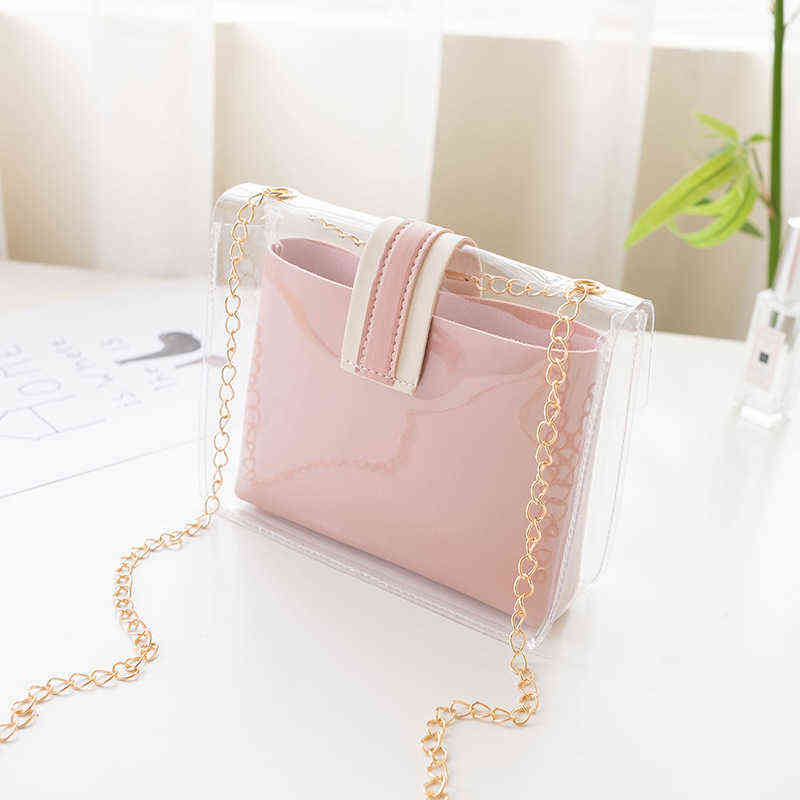 Japan and South Korea fashion child and mother bag PVC transparent jelly chain bag Single Shoulder Messenger women's bag 034