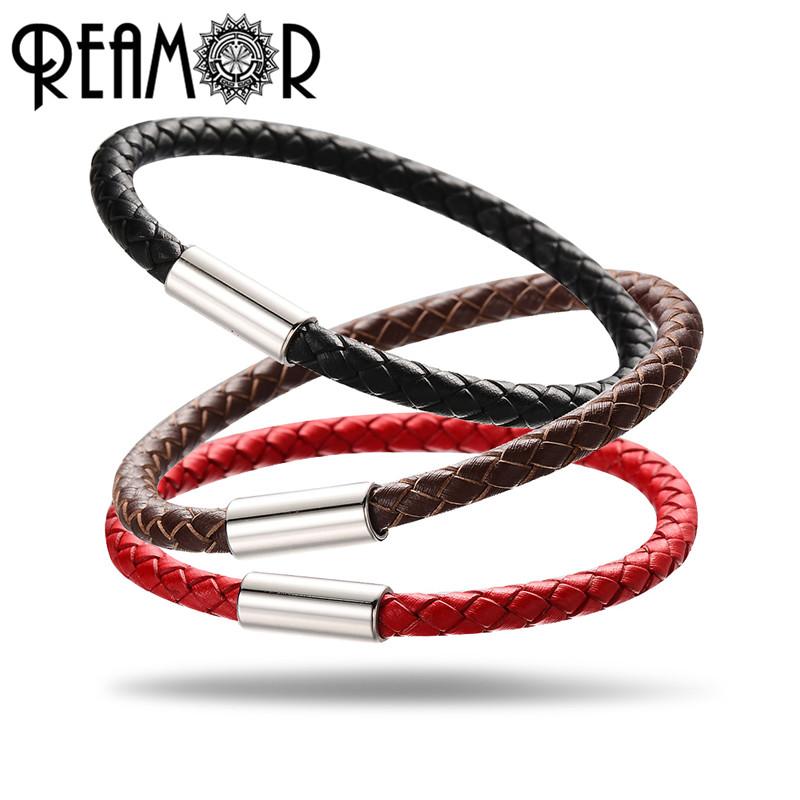 REAMOR Top Quality Genuine Braided 5mm Leather Bracelets Women Men Bracelet DIY For Jewelry Making With Magnet Clasp
REAMOR Top Quality Genuine Braided 5mm Leather Bracelets Women Men Bracelet DIY For Jewelry Making With Magnet Clasp