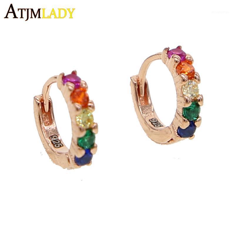 925 Sterling Silver Cute cz Earring Rose gold Color CZ Rainbow Hoop Earrings For girl women New delicate tiny Fashion Jewelry1
925 Sterling Silver Cute cz Earring Rose gold Color CZ Rainbow Hoop Earrings For girl women New delicate tiny Fashion Jewelry1