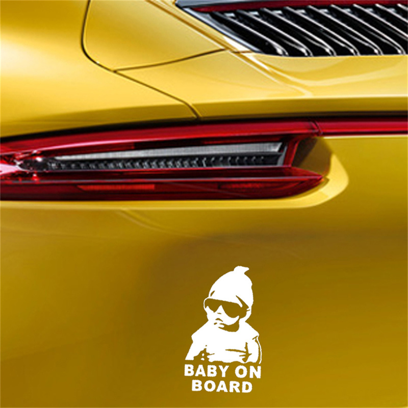 Vehicle Baby ON Board Cool Stickers Rear Reflective Sunglasses Child Scratch Warning Decal For Auto Racing Computer Truck Windows Office Home Gift Dec