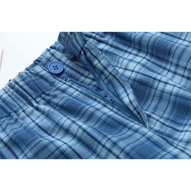 Women High Rise Elasticated Waist Checked Straight Pants 201111