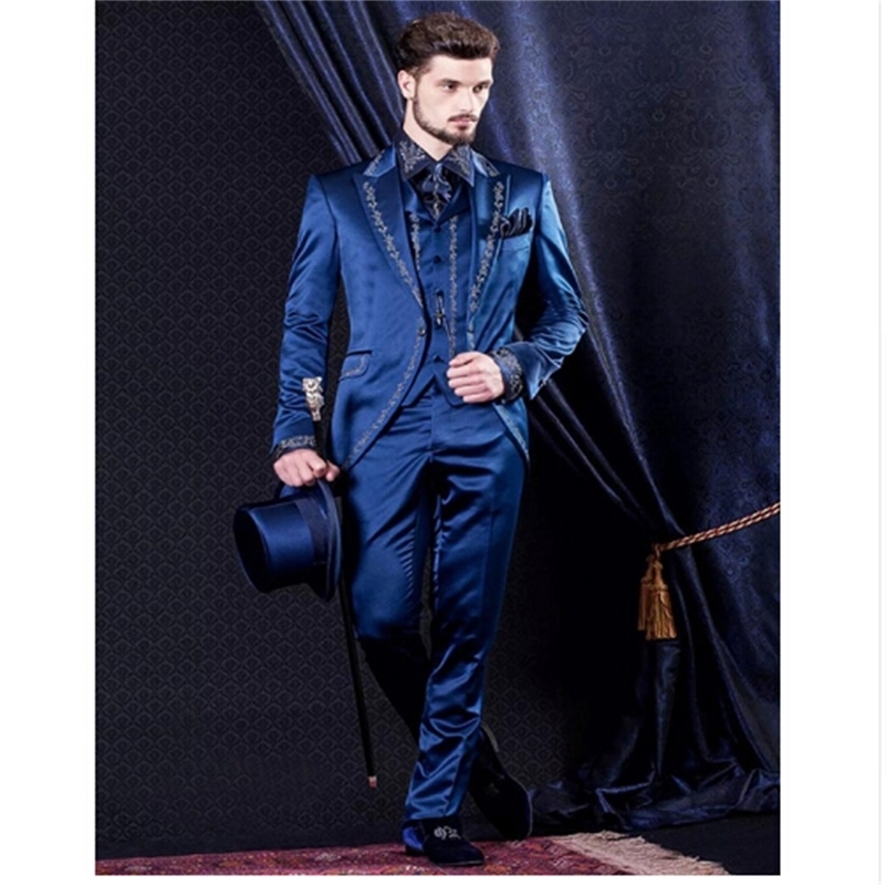 Classic Style Golden Embroidery Groom Tuxedos White Groomsmen Men's Wedding Prom Suits Blazer With Pants (Jacket+Pants+Vest) Y201026