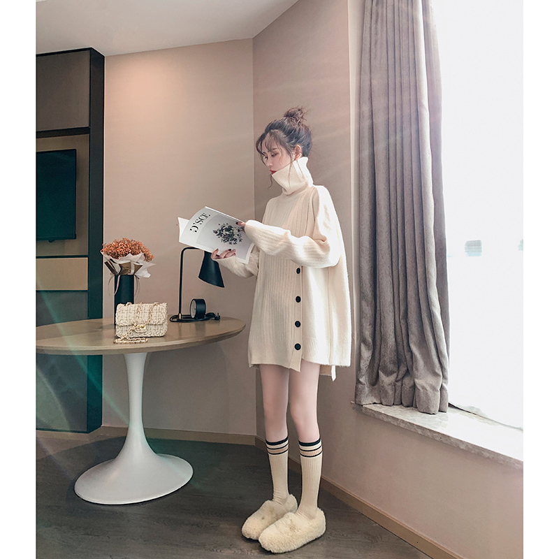 EWQ Winter Sweet Full Sleeve Single Breasted Sweater Coat Korea Loose Plus Size Pullovers Knitted Tops 6 Color QZ121 201130