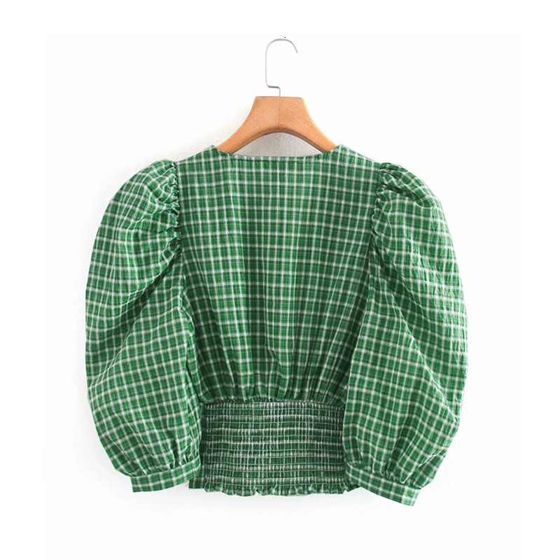 2021 New Women Tops Vintage Plaid V-neck Lantern Sleeves Cropped Blouses Fashion Button Decoration Elastic Hem Chic Top Opay, Green
2021 New Women Tops Vintage Plaid V-neck Lantern Sleeves Cropped Blouses Fashion Button Decoration Elastic Hem Chic Top Opay, Green