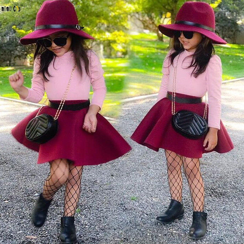 2 pcs Kids Clothing Sets Girls Long Sleeve Tops + Skirt Solid Cute Princess Fall Child Girl Clothes Outfit 3 4 5 6 7 8 Years 201031