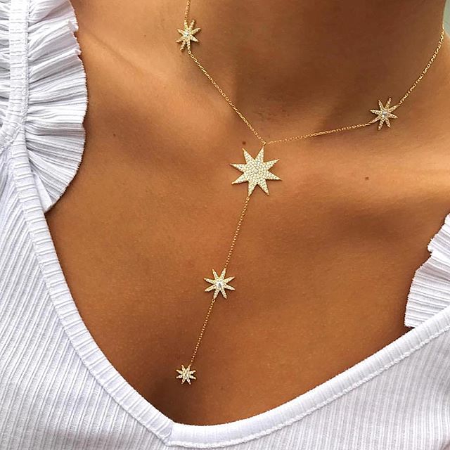 2024 new style sexy star charm y shape long necklace for women lady tiny chain wedding necklace in gold silver color Y necklace wholesale