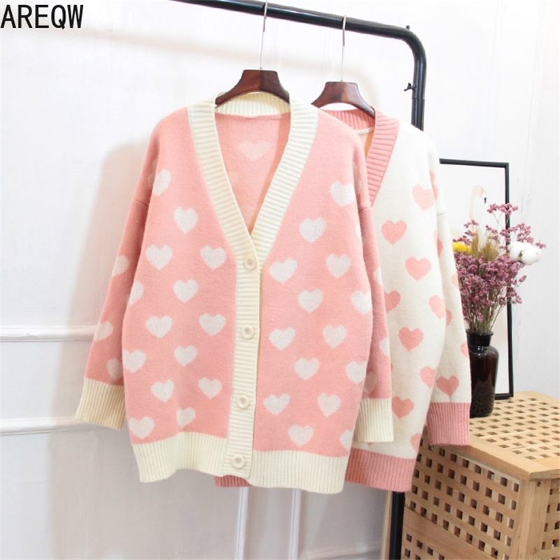 Autumn New Style Cardigan Oversized Sweater Women's Korean-style Loose Thick Heart Very Fairy of Sweater Students Coat 201017