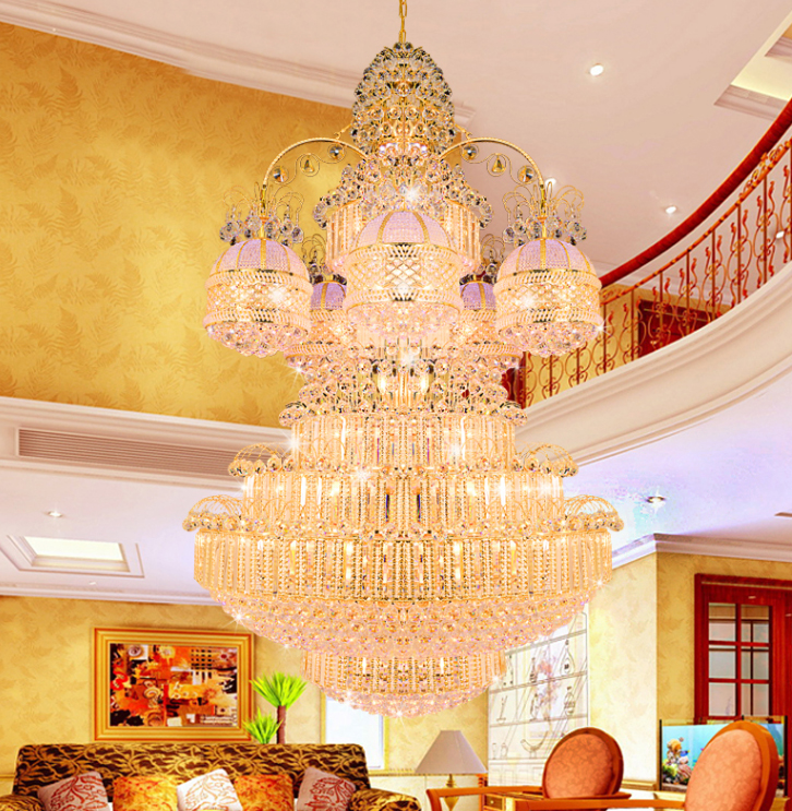 American Big Golden Crystal Chandelier LED Light European Large Luxurious K9 Crystal Chandeliers Lights Fixture Indoor Lighting Dia100cm 120cm
