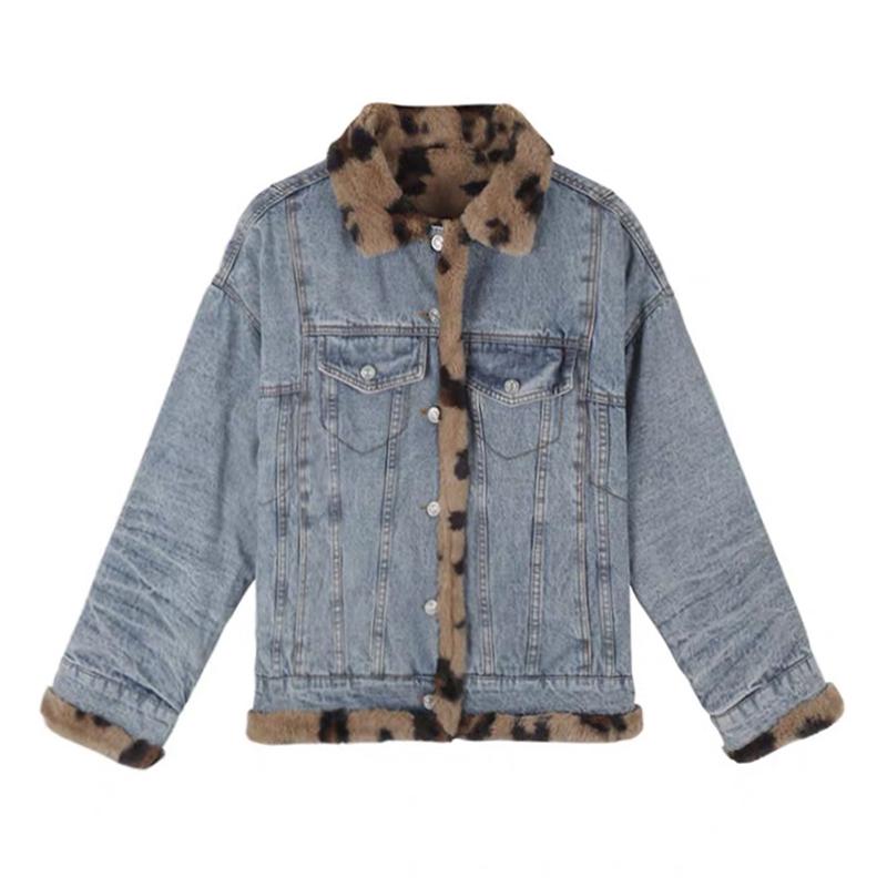 Women Faux Fur Coat Outwear Button Warm Thick Turn Down Collar Pocket Leopard Denim Patchwork Double Wear C0442, Blue
Women Faux Fur Coat Outwear Button Warm Thick Turn Down Collar Pocket Leopard Denim Patchwork Double Wear C0442, Blue
