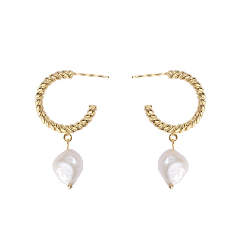 Mothers' Gift 18K Gold Authentic 925 Sterling silver Braid Roped circle &Freshwater baroque Pearl Stud earrings jEWELRY TLE2159
Mothers' Gift 18K Gold Authentic 925 Sterling silver Braid Roped circle &Freshwater baroque Pearl Stud earrings jEWELRY TLE2159
