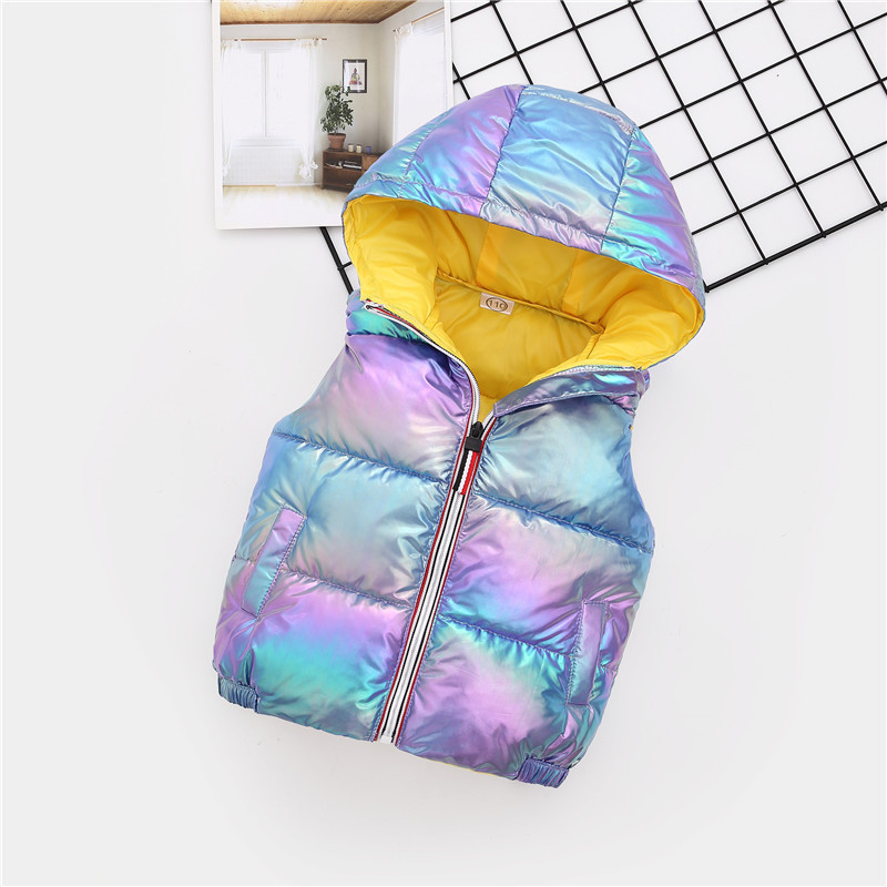 Children's Hooded Vest down cotton padded jacket for boys and girls with thickened silver bright surface in autumn and winter LJ201130
