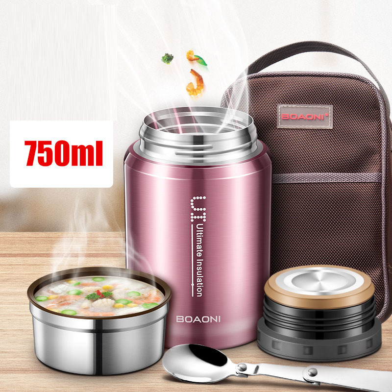BOAONI 750ml Thermos Food Jar Vacuum Insulated Stainless Steel Thermal Kitchen Lunch Box Keep Heat Containers With Folding Spoon T200111
BOAONI 750ml Thermos Food Jar Vacuum Insulated Stainless Steel Thermal Kitchen Lunch Box Keep Heat Containers With Folding Spoon T200111