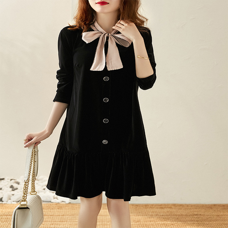 Retro veludo outono novo fino encaixe cachecol pescoo manga longa pequeno vestido de fragrncia, Black
Retro veludo outono novo fino encaixe cachecol pescoo manga longa pequeno vestido de fragrncia, Black