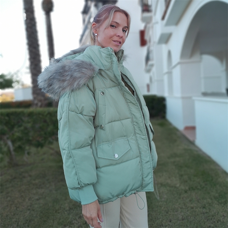 Orwindny Women's Winter Jackets Hooded Thick Warm Winter Coat Short Down Parkas Female Jacket Big Fur Coat Cotton Padded Jackets 201217
