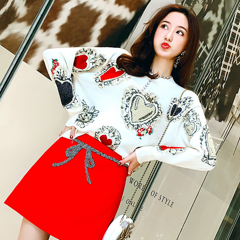 Vintag High Quality Christmas Knitted Sweater Autumn Winter Pullover Gem Heart Lurex Jacquard Knitwear Korean Loose Jumper C-428 201221