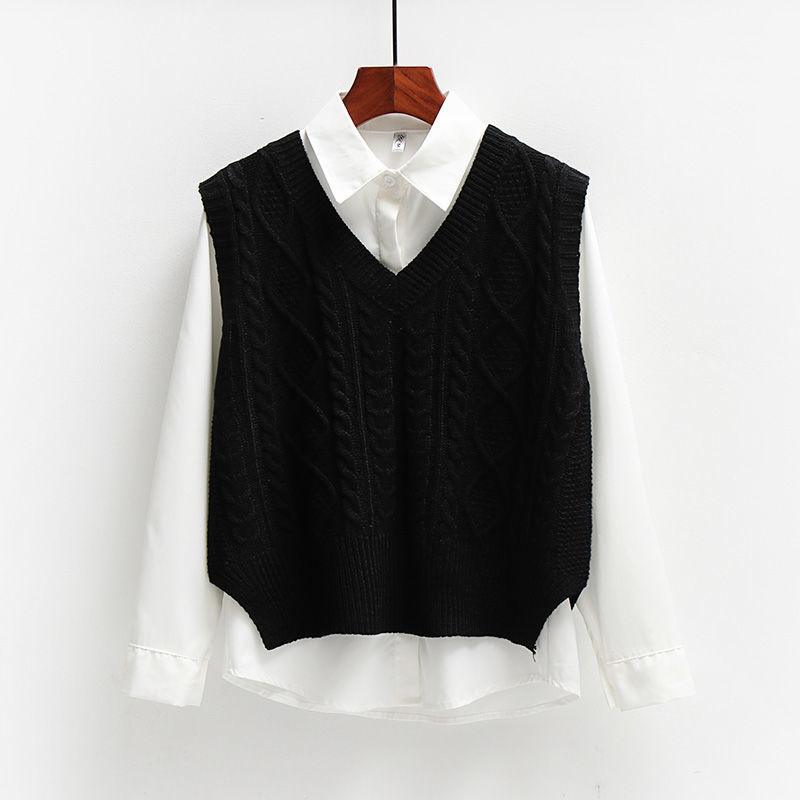 Women's Knitted Vest Autumn Solid Sleeveless Sweaters Casual V-Neck Loose Trendy Korean All-match Short Female Waistcoat Outwear 201130