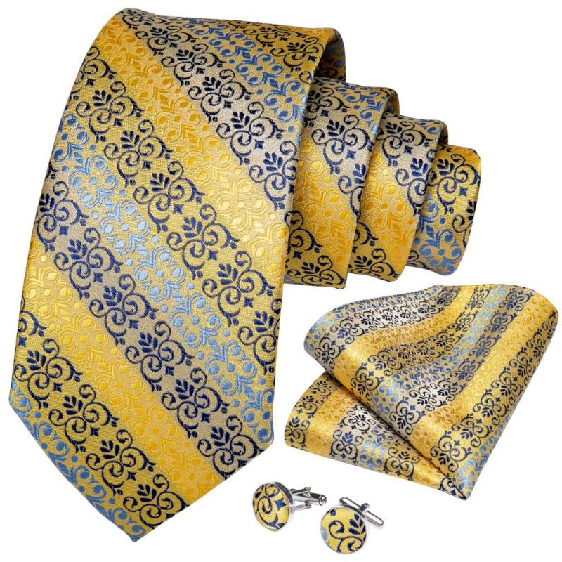 Silk Men Tie Yellow Blue Striped Wedding Tie for Men Handky cufflink Set DiBanGu Designer Party Business Fashion SJT-7342
Silk Men Tie Yellow Blue Striped Wedding Tie for Men Handky cufflink Set DiBanGu Designer Party Business Fashion SJT-7342