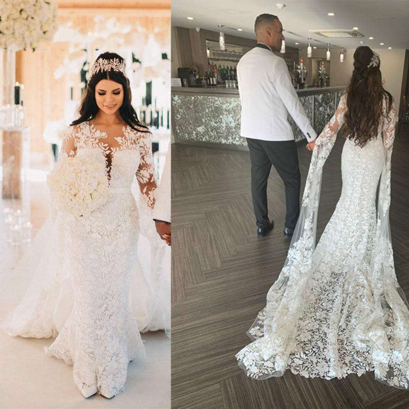 Gorgeous Full Lace Country Dresses With Detachable Skirt Long Sleeves wy Garden Boho Wedding Dress Bridal Gowns Vestidos de Novia