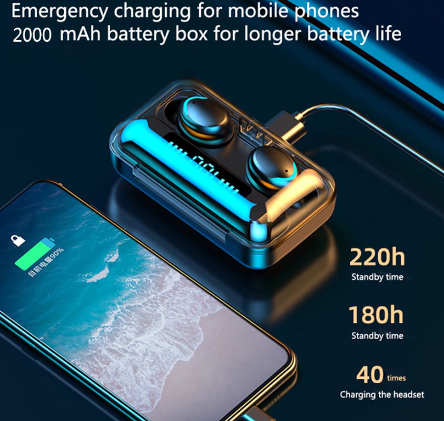 F9 Wireless Headphones 5c TWS Bluetooth 5.0 Wireless Earphones 2200mAh Charging Box With Microphone Sport Waterproof Headsets Earbuds, Black
F9 Wireless Headphones 5c TWS Bluetooth 5.0 Wireless Earphones 2200mAh Charging Box With Microphone Sport Waterproof Headsets Earbuds, Black