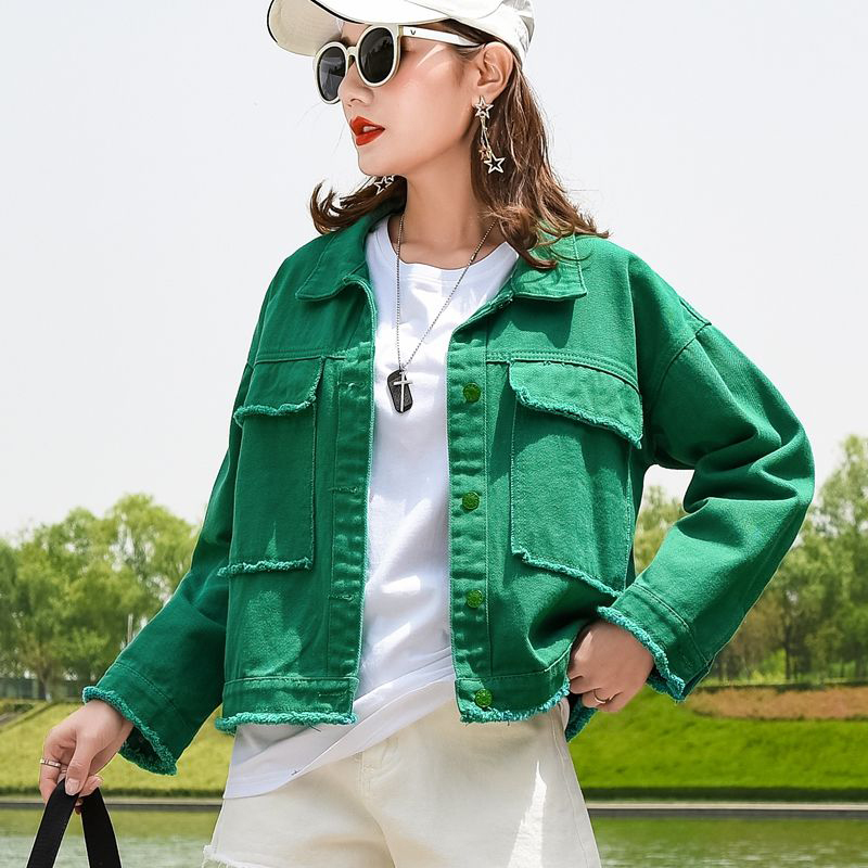 Short solid denim jacket for sweet rebarbas women's loose color cropped jean woman's coat.....spring casual Korean style outwear tops, White
Short solid denim jacket for sweet rebarbas women's loose color cropped jean woman's coat.....spring casual Korean style outwear tops, White