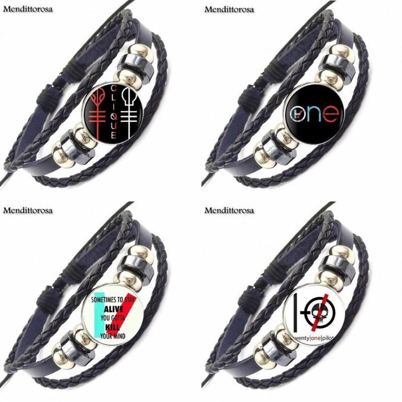 EJ Glaze For Women Kids Steam Punk Jewelry With Glass Cabochon Black Leather Bracelet Bangle Twenty One Pilots Music Band 
EJ Glaze For Women Kids Steam Punk Jewelry With Glass Cabochon Black Leather Bracelet Bangle Twenty One Pilots Music Band