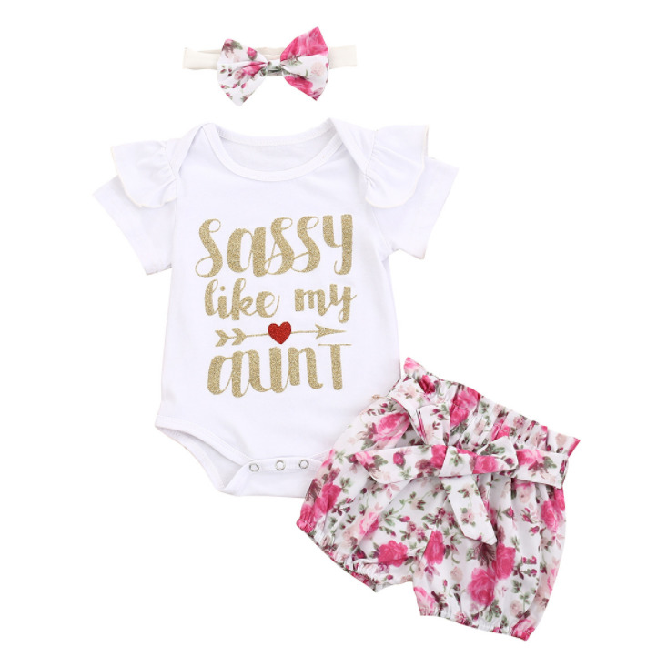 Newborn Baby Girls Clothes Sets Summer Short Sleeve Bowtie Romper+Shorts Dress+Headband Infant baby girl clothing outfit LJ201223