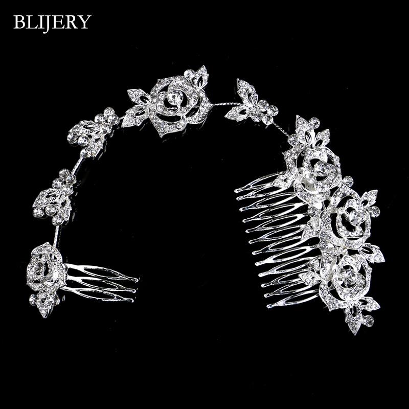 BLIJERY Fashion Rose Flower Crystal Wedding Hair Accessories For Women Luxury Silver Color Rhinestone Long Bridal Hair Combs
BLIJERY Fashion Rose Flower Crystal Wedding Hair Accessories For Women Luxury Silver Color Rhinestone Long Bridal Hair Combs