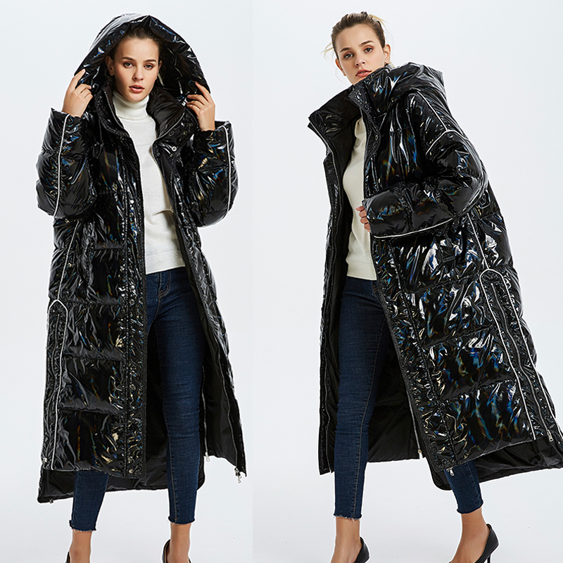 Brilliant patent glossy cloth coat winter Luxurious quality female with hood collar oversize thicker hot down coats, Long glossy black
Brilliant patent glossy cloth coat winter Luxurious quality female with hood collar oversize thicker hot down coats, Long glossy black