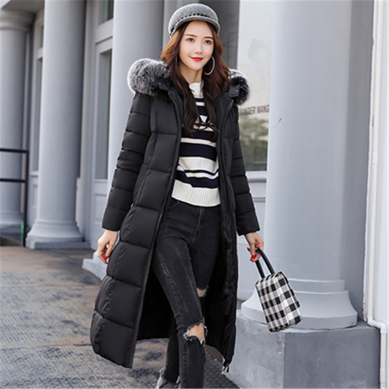Korean version of the new winter hooded big fur collar slim thickening was thin high-end plus size down cotton jacket 201217