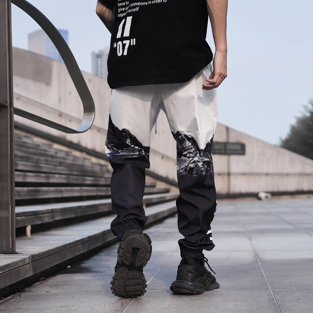 Chinese Style Letter Print Joggers Pants Windbreaker Loose Casual Drawstring Mens Pants Oversize Hip Hop Harajuku Trousers T200422