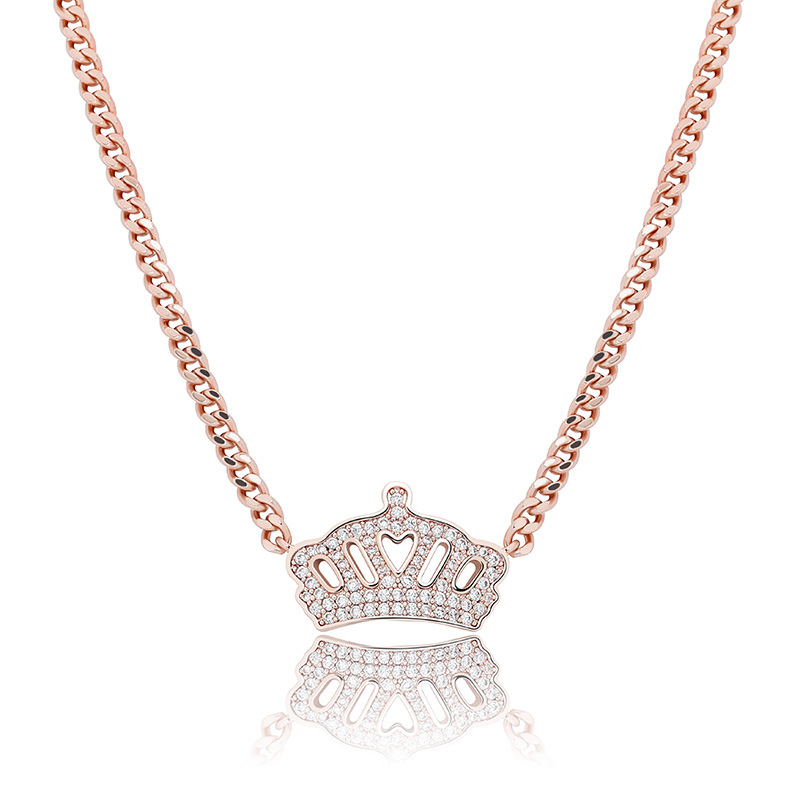 Iced Out Crown Choker Necklaces for Women 18K Real Gold New Fashion Hip Hop Prong Settting AAA CZ Stone Crystal Cubic Zirconia Bling Jewelry Gold Silv