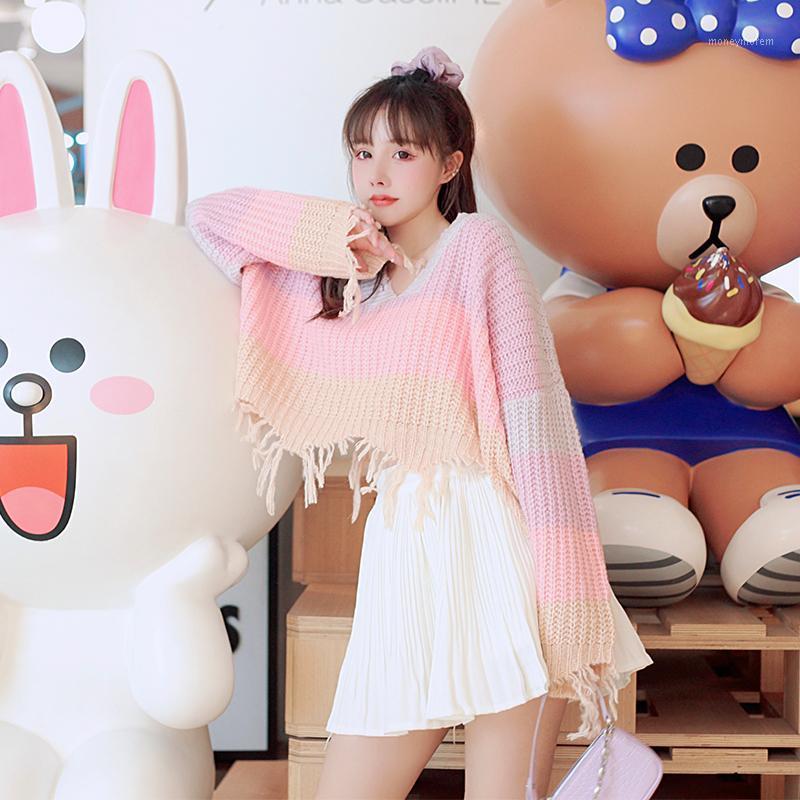 V-neck stripe contrast short tattered fringed Pullover Sweater for women sweet pink loose lazy wind sweater1, As pic
V-neck stripe contrast short tattered fringed Pullover Sweater for women sweet pink loose lazy wind sweater1, As pic