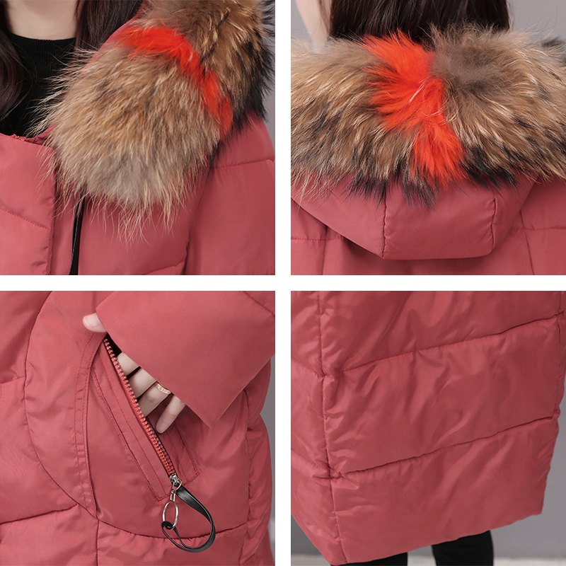 winter women long jacket solid slim parka mujer Korean style plus size hooded fur collar thick outwear women's winter coat 201214