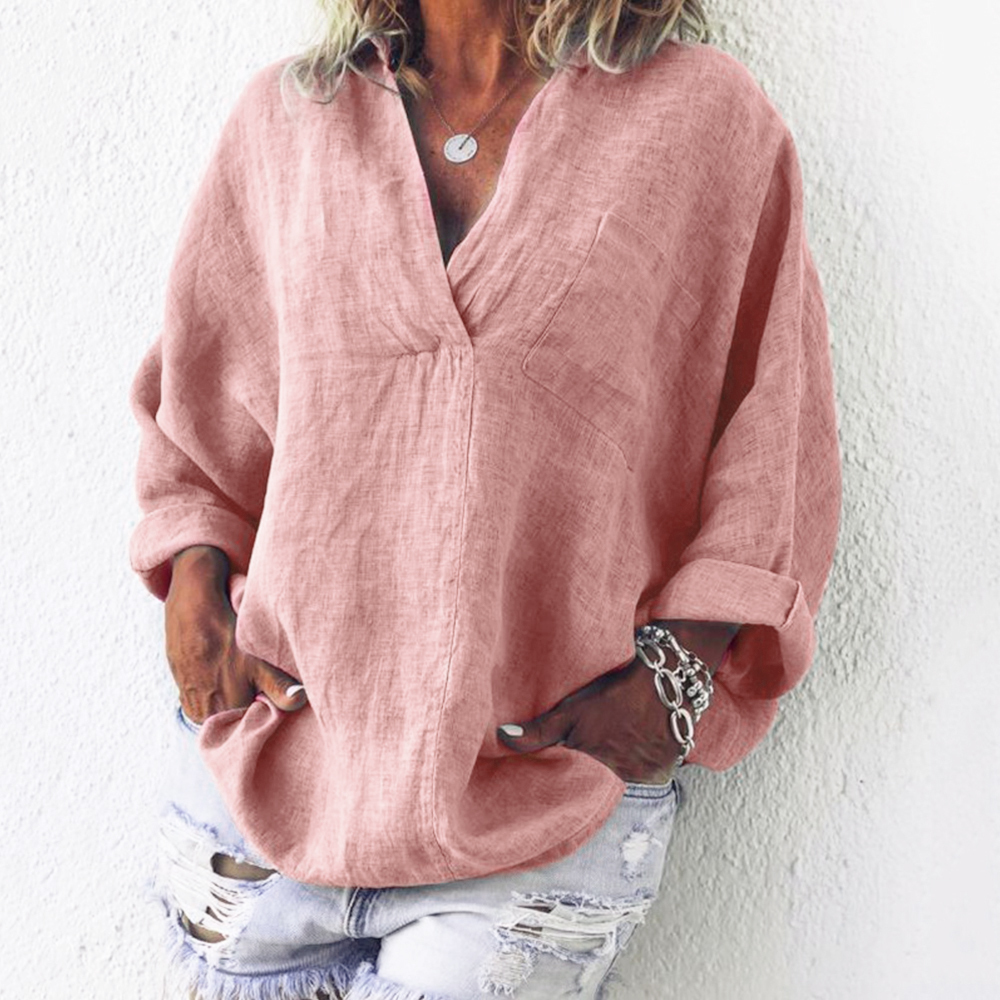 2019 Autumn Womens Tops And Blouses Causal Long Sleeve Female Shirts Turn Down Collar Pocket Women Blouse Shirt Plus Size T200321