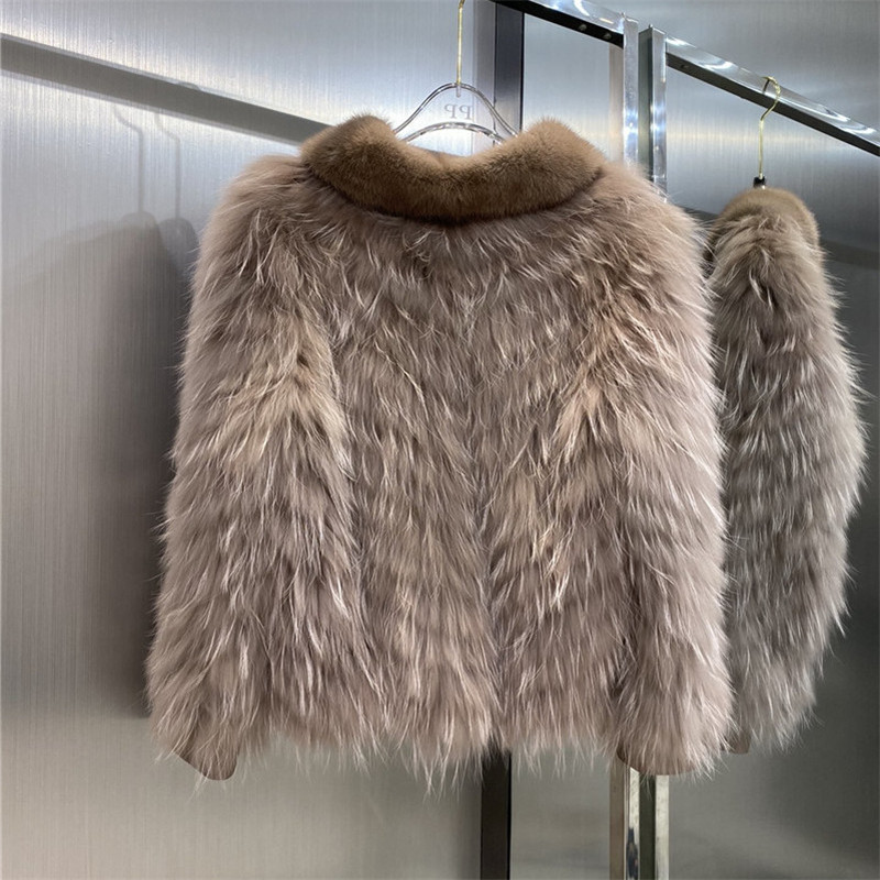 Short Fur Coats Fashion Slim Women Real Raccoon Fur Coat With Natural Mink Fur Collar winter coat oversize 201214