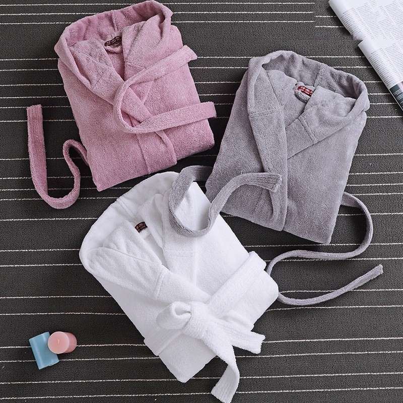 Winter Thick Robe Men Women Toweling Terry Hooded Robe Embroidery Cotton Bathrobe Soft Ventilation Sleeprobe Casual WarmHomewear 210203