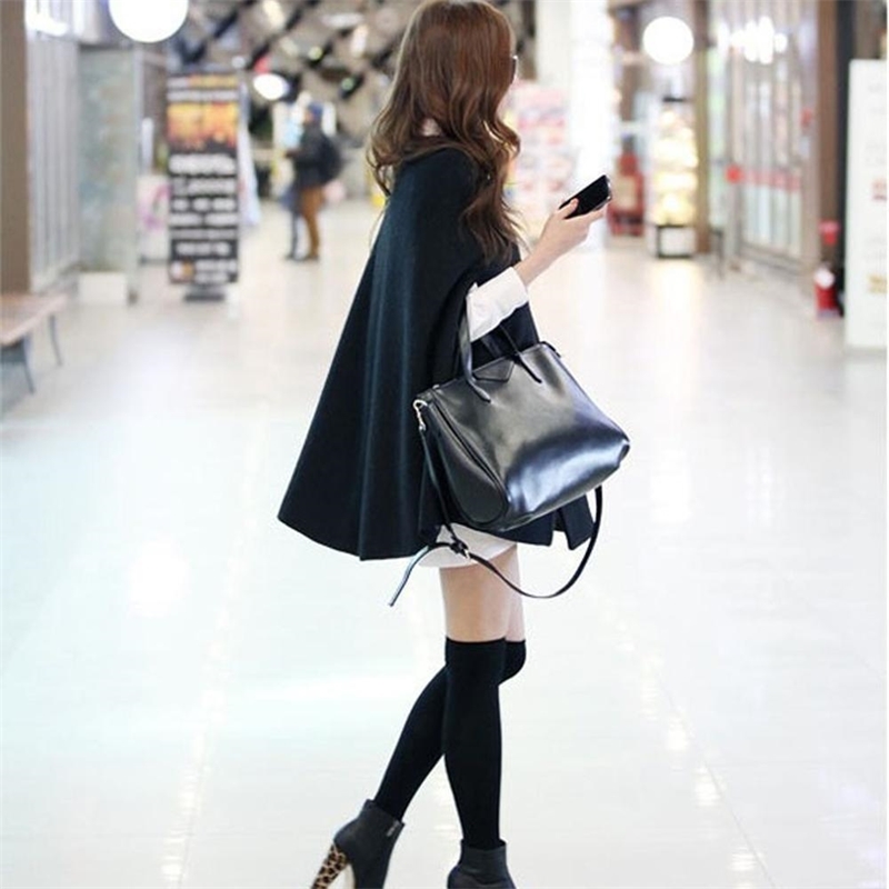Black Round Collar Double Breasted Cloak Coat Women Elegant Sleeveless Poncho Overcoat Female Autumn Woolen Cape Coats 201216