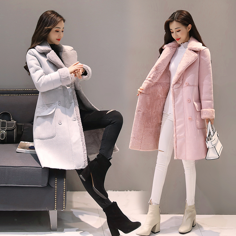 plus size clothing women Autumn Winter Warm Velvet Thicken Faux Suede Long Coats Parka Female Double Breasted Jacket Outwear 201201