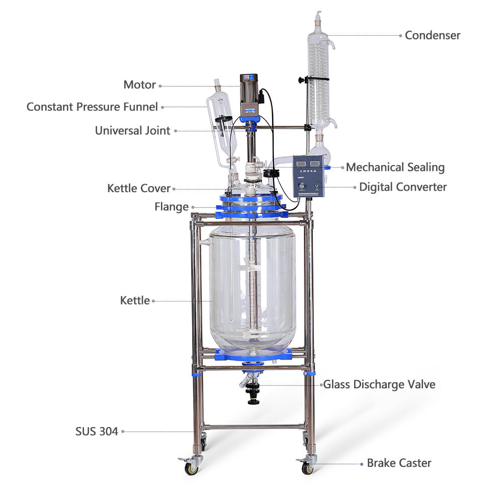 ZZKD Lab Supplies 100L Double Layer Glass Reactor Big volume Jacketed Glass rection Vessel Vacuum Distillation Equipment