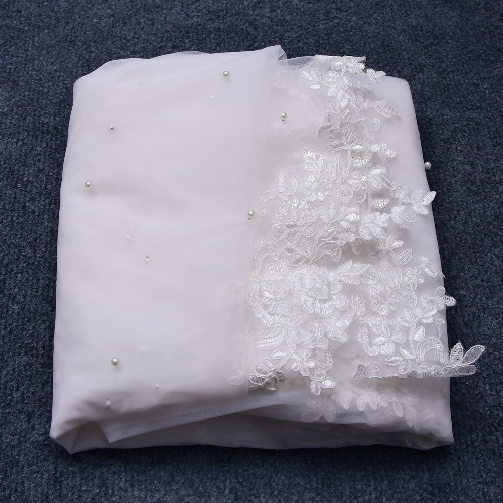 Wedding Veils Lace Appliqued Oner Layer 3meter Custom Made Applique Race Pearl Veils with Comb Bride Bridal Accessories