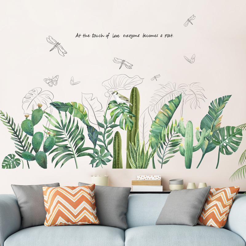 Tropical Tree Leaves Wall Stickers DIY Green Plants Wall Decals for Living Room Bedroom Kitchen Home Decoration LJ201128