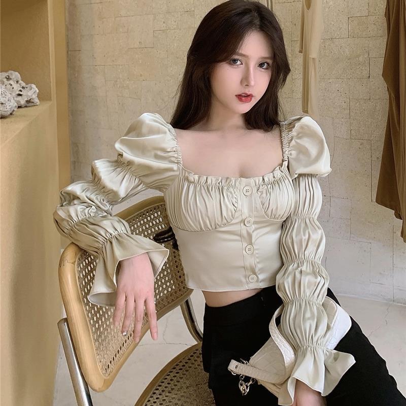 Vintage Sexy Flare Sleeve Women Short Shirts Korean Slim Sqaure Collar Single Breasted Blouses 2020 Autumn New Chic Blusas Mujer, Apricot
Vintage Sexy Flare Sleeve Women Short Shirts Korean Slim Sqaure Collar Single Breasted Blouses 2020 Autumn New Chic Blusas Mujer, Apricot
