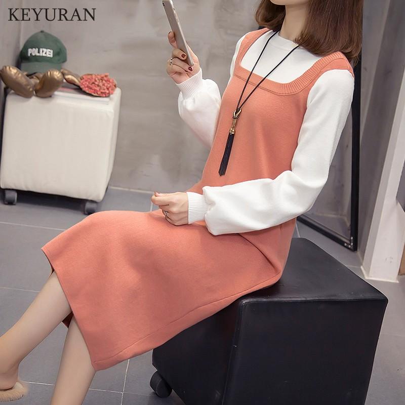 2020 New Spring and Autumn Korean Woman Fake Two Piece Long Sleeve Patchwork Knitted Dress Student Girls Sweater Dresses, Black
2020 New Spring and Autumn Korean Woman Fake Two Piece Long Sleeve Patchwork Knitted Dress Student Girls Sweater Dresses, Black
