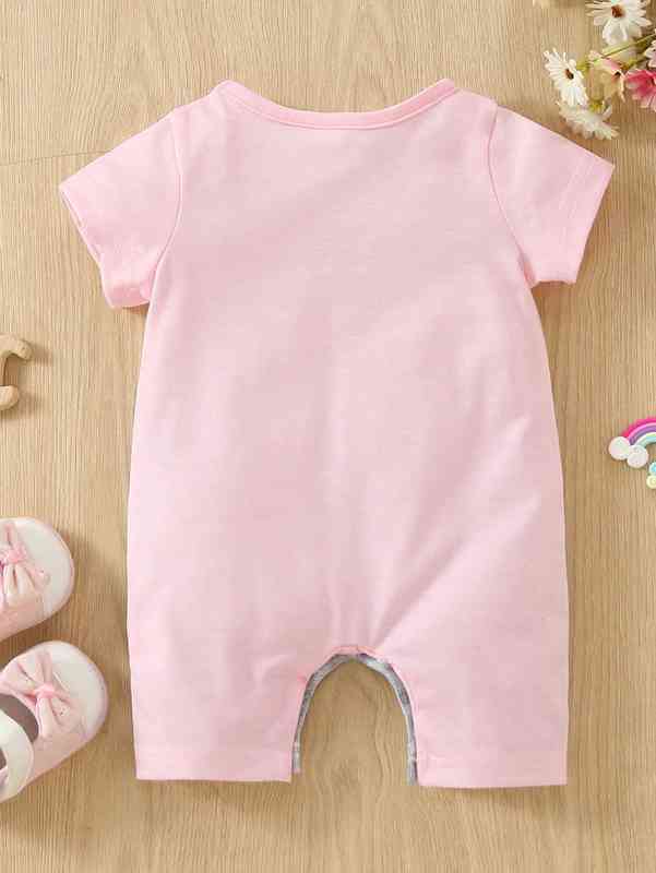 Baby Letter & Unicorn Print Colorblock Romper SHE