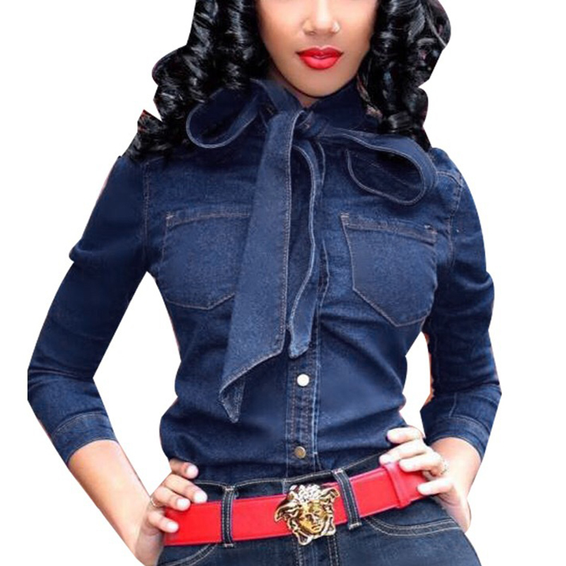 Plus Size S-3XL Solid Women Bow Tie Single Breasted Buttons Fashion Denim Blouse Femme Casual Pockets Long Sleeve Shirt T200321, Blue
Plus Size S-3XL Solid Women Bow Tie Single Breasted Buttons Fashion Denim Blouse Femme Casual Pockets Long Sleeve Shirt T200321, Blue